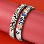 Double Fair Silver Italian Charm Bracelet with 20 Interchangeable Charms (Moon, Stars, Wings, Poker) + Opener, DIY Adjustable Stainless Steel Bracelet for Women & Men