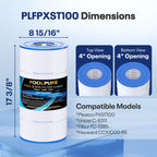 POOLPURE PXST100 Pool Filter Replaces Hayward X-Stream CC1000, CCX1000-RE, Pleatco PXST100, Unicel C-8311, Ultral-B6, Filbur FC-1285, 817-0100N/P, Waterway Pro Clean 100, L x OD: 17 3/8" x 8 15/16"