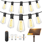 BLIATLUS 100FT Super Bright Solar String Lights Outdoor Waterproof with Remote Control 30+2 Shatterproof LED ST38 Bulbs for Porch Garden Market Bistro Patio Backyard Fence