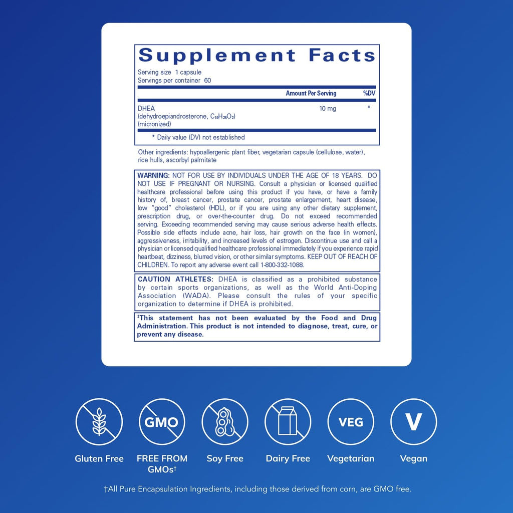 Pure Encapsulations DHEA 10 mg - Adrenal Supplement for Immune Support, Metabolism & Hormone Balance* - with Micronized DHEA - 60 Capsules