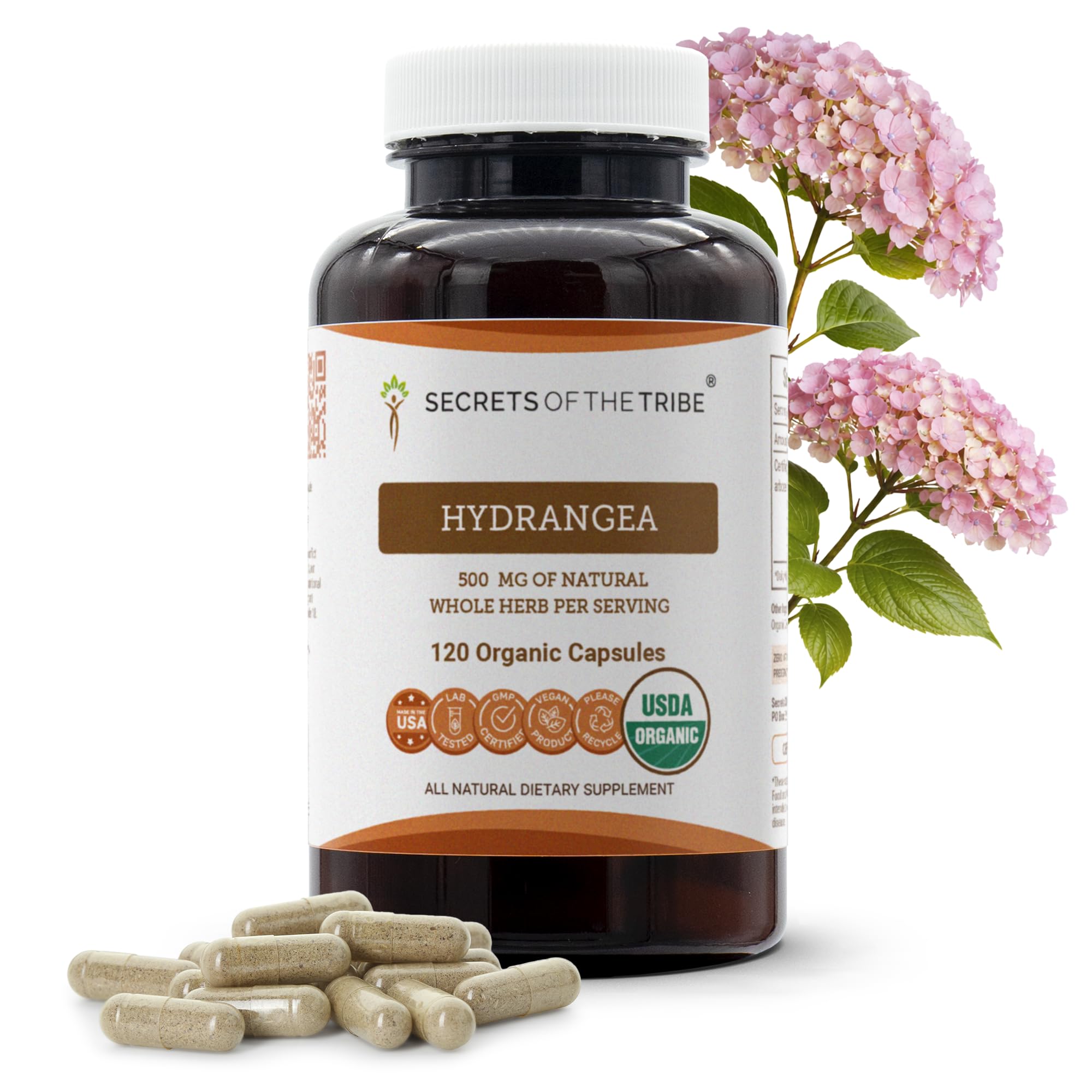 Secrets of the Tribe Hydrangea USDA Organic Capsules | Certified Organic Vegetarian Capsules, Herbal Dietary Supplement | Hydrangea arborescens Dried Root (120 Count)