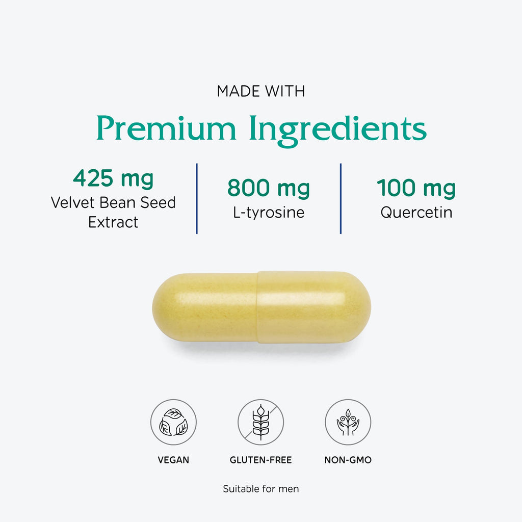 Vitanica Dopamine Assist - Neurotransmitter Support Supplement with Green Tea & Tyrosine & Vitamin B6 - Supplement with Mucuna Pruriens & Folate - Vegan - 60 Capsules