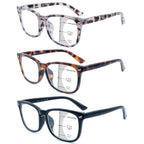 FEIVSN 3 Pack Progressive Multifocus Reading Glasses for Women Men Multifocal Readers PC Frame Fixed Hinge Eyewear, +1.50
