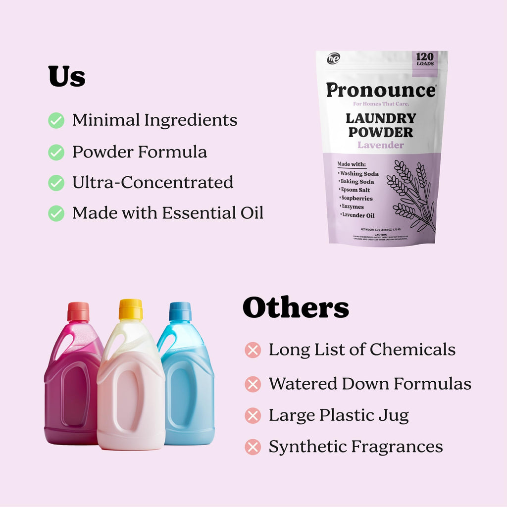 Pronounce Laundry Detergent Powder Alternative | Cleaner Ingredients. Safer for Sensitive Skin. Stain + Smell Fighting. With Essential Oils. HE Safe (Lavender, 120 Loads).