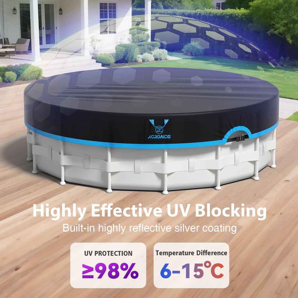 AGROAIDE 14ft Round Pool Cover, 420D Heavy Duty Oxford Fabric with Ratchet Tie Downs - UV Resistant, Cold & Keeps Out Debris
