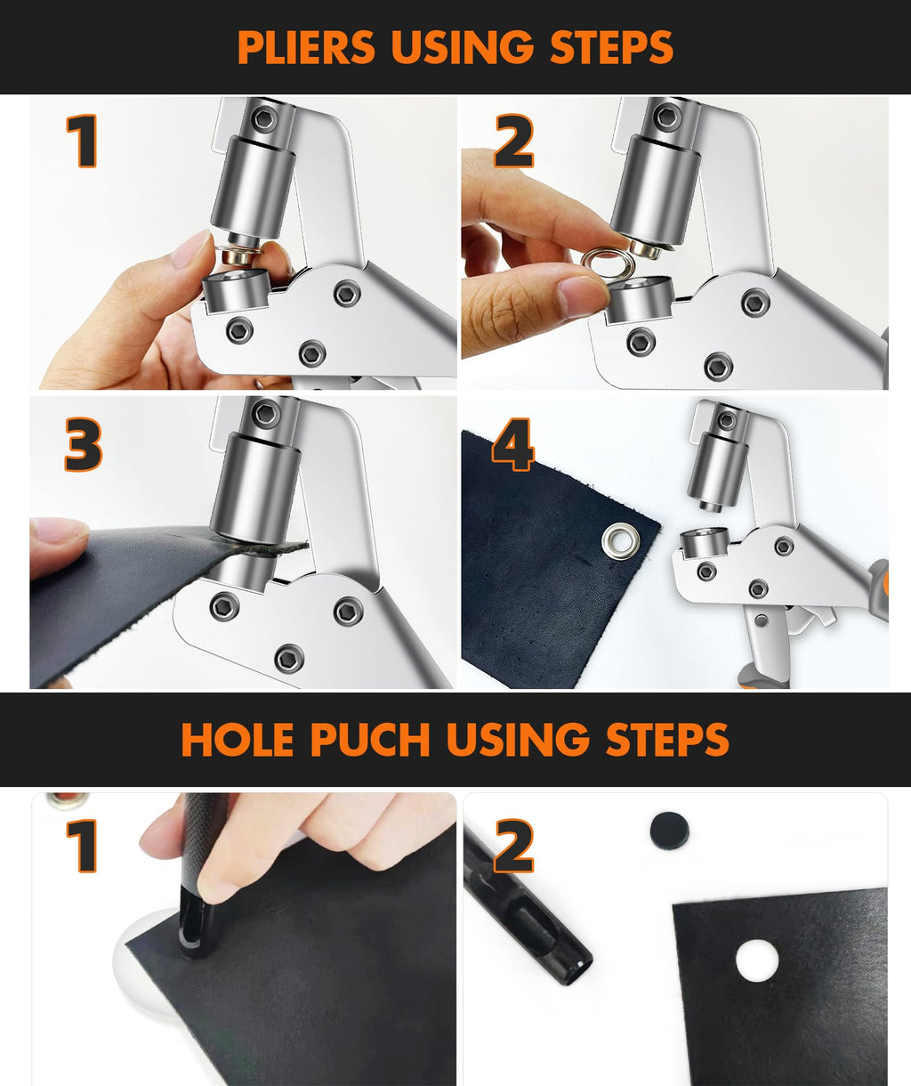 HAPDEN Heavy-Duty Grommet Kit (3/8“, 1/4”, and 1/2") Includes a Bag, 200 6 mm Grommets, 200 10 mm Grommets, and 200 12 mm Grommets. Eyelet and Grommet Tool kit for Tarps, Fabric, Leather, Banners