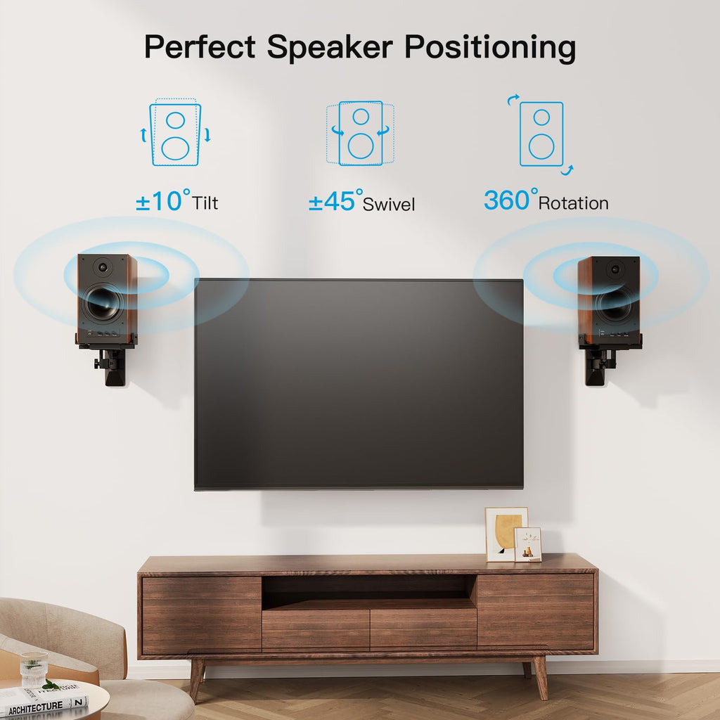 Pipishell Speaker Wall Mounts, Dual Side Clamping Bookshelf Mounting Bracket, Speaker Mounts for Surround Sound, Bookshelf Speakers up to 55 lbs, 1 Pair