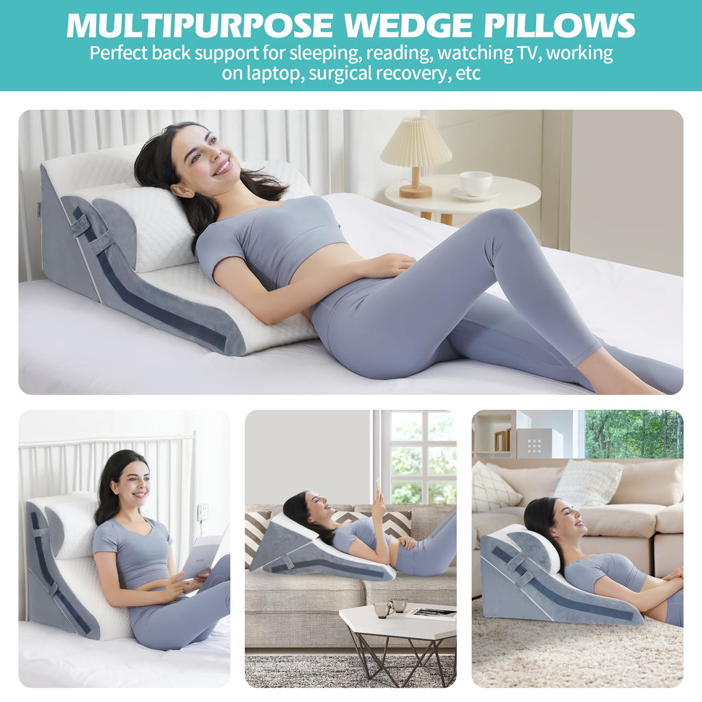 Simpledad Wedge Pillow for Sleeping, Orthopedic Bed Wedge Pillow Set, 15-in-1 3PCS Adjustable Memory Foam Wedge Pillows Post Surgery, 9 &16 & 20 inches Height 3-in-1 Incline Wedges Pillows