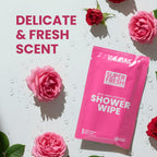 Super Fresh Shower Wipes Large RoseWater Body Wipes for No Rinse Bathing Personal Hygiene Gym Travel or Camping Enriched with Aloe and Vitamin E 20 Individually Wrapped Disposable Sheets