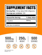 BulkSupplements.com L-Cystine Powder - L-Cystine 500mg, L-Cystine Supplement, Amino Acid Supplement - for Immune Support, Gluten Free, 500mg per Serving, 250g (8.8 oz) (Pack of 1)