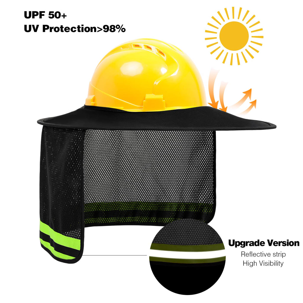 LIZMOF Hard Hat Sun Shade, High Visibility Sun Visor Neck Shade with Reflective Strip, Hard Hat Accessories, Full Brim, Man& Woman (Hard Hat Not Included), Black, 4 Pack