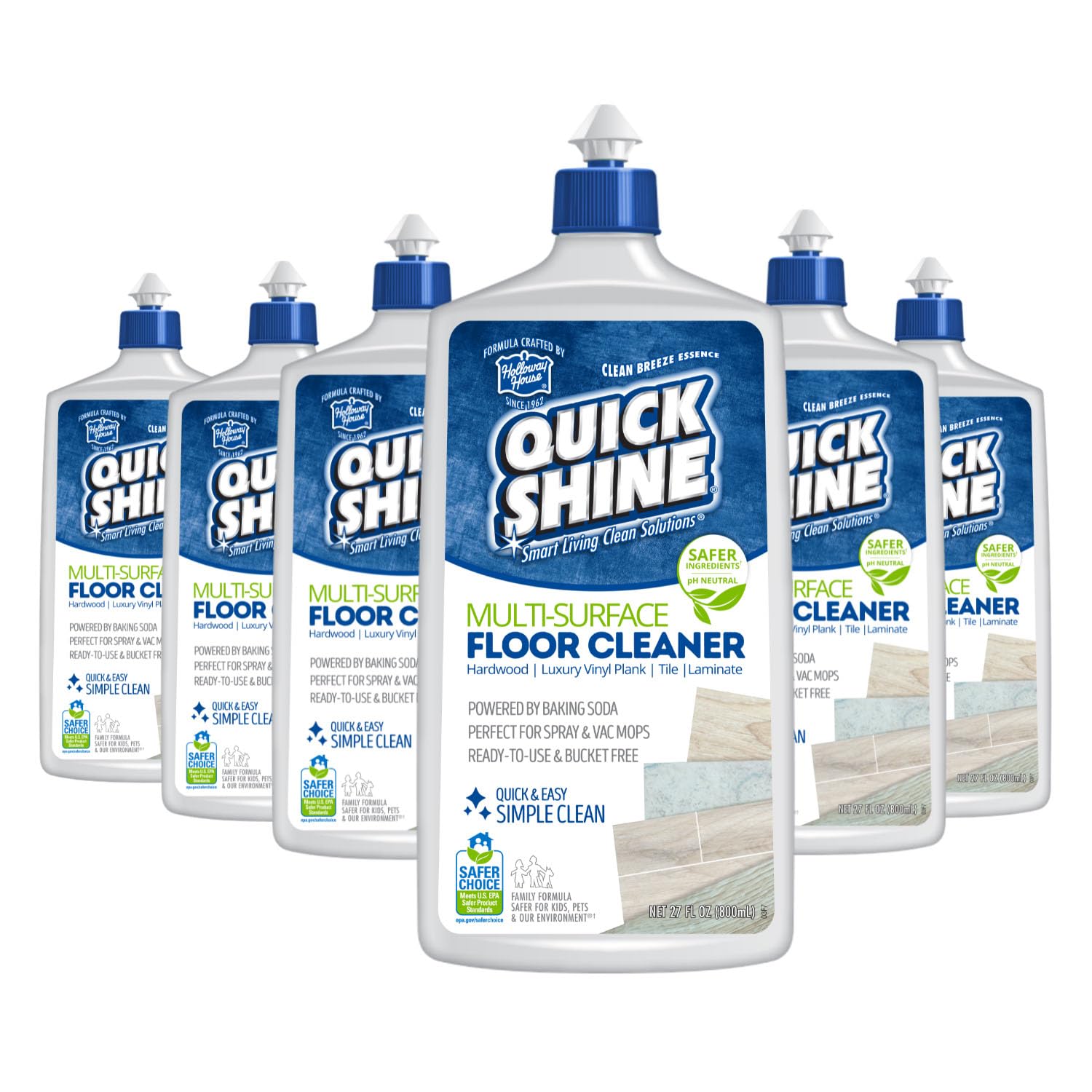Quick Shine Multi Surface Floor Cleaner 27oz, 6Pk | Ready to Use-Streak Free- No Rinse | Use on Hardwood, Laminate, Luxury Vinyl Plank & Stone | Use in Spray Mops & Vac Mops | Safer Choice Cleaner