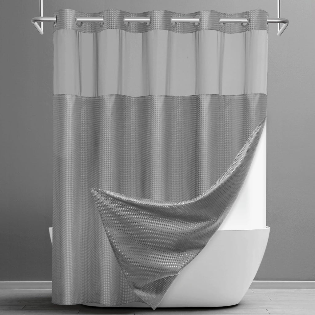 Ringless Waffle Shower Curtain with Snap in Liner Set,  71x74, Grey