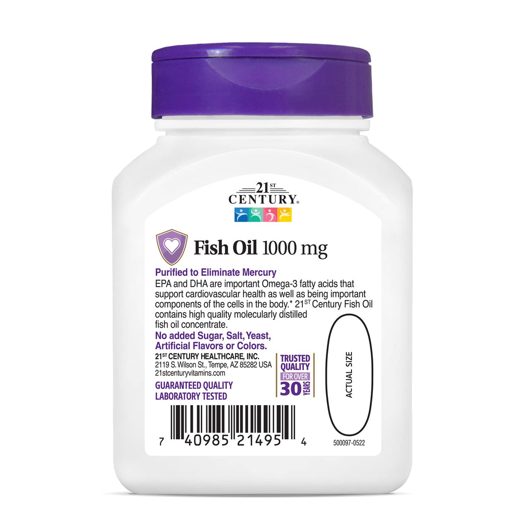 21st Century Fish Oil 1000 mg Softgels, 60 Count (Pack of 3)