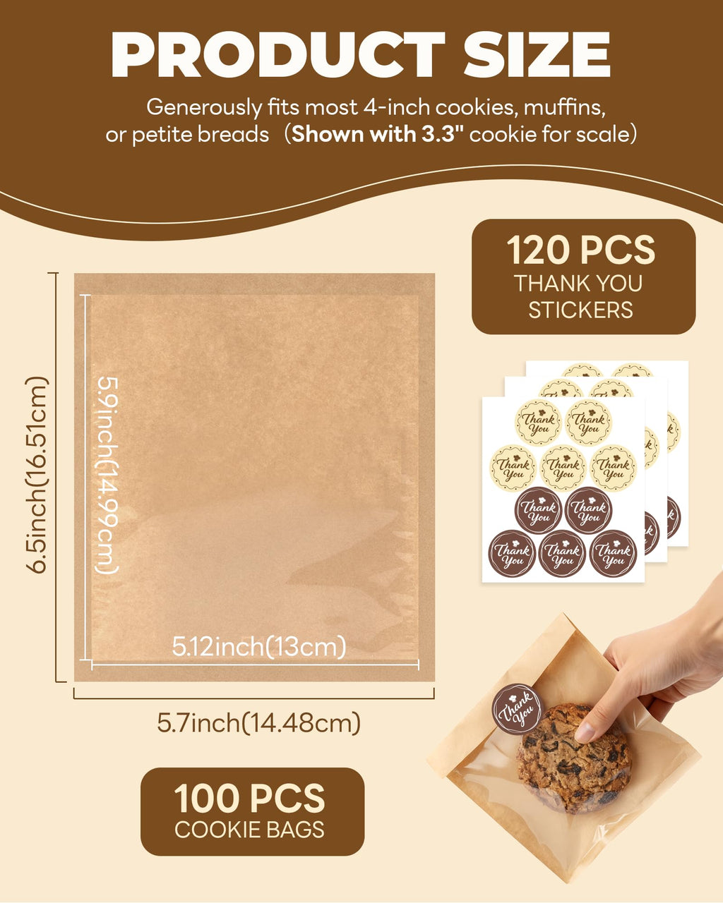 Bake Choice 100PCS Cookie Bags with Seal, 5.7x6.5 Individual Treat Bags