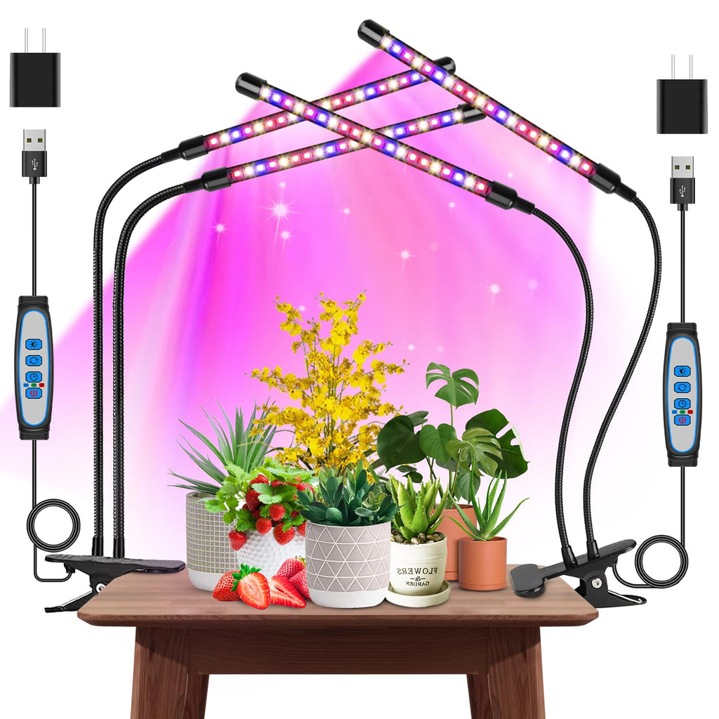 Garpsen Plant Light, 2 Heads Grow Lights for Seed Starting with Clip, 2Pack