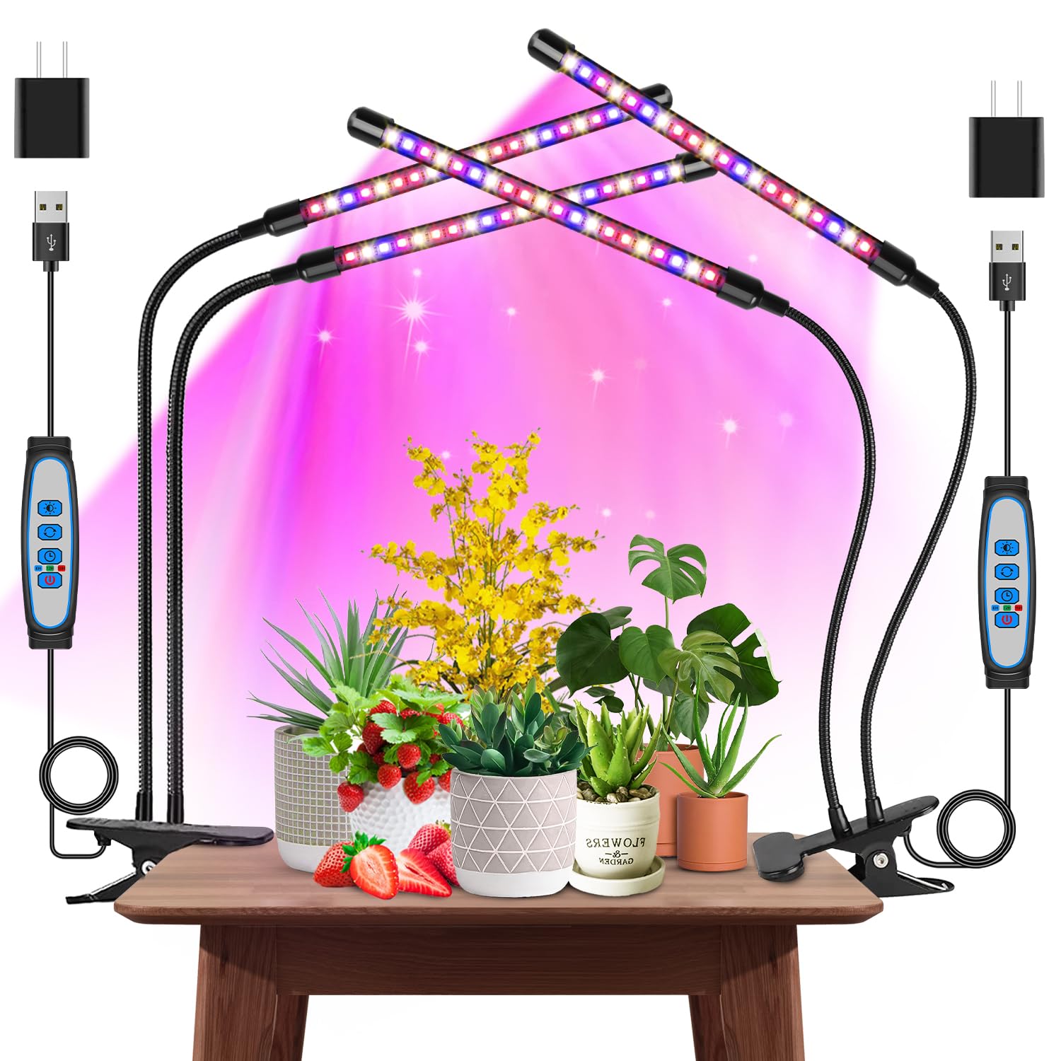 Garpsen Plant Light, 2 Heads Grow Lights for Seed Starting with Clip, 2Pack