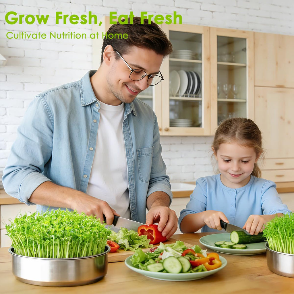 FANHAO 2 Pack Stainless Steel Seed Sprouter Trays, Food-Grade Microgreens Growing Tray, Soil-Free Cultivation Germination Tray for Indoor or Outdoor Sprouting Seeds, Grow Grass, Beans (Without Lids)
