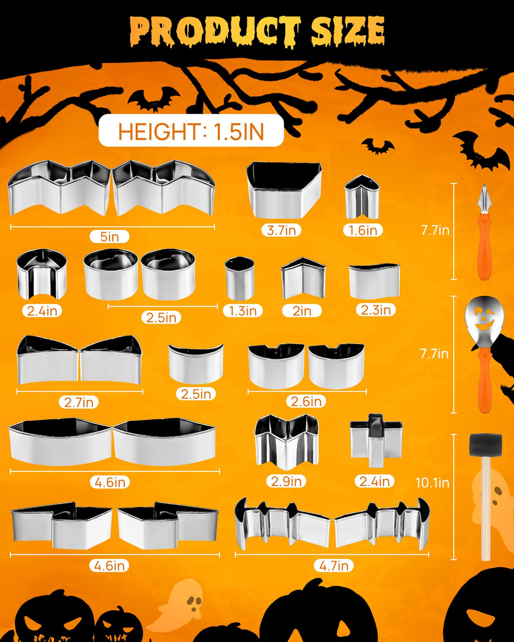JUSTOTRY Pumpkin Carving Kit - Halloween Pumpkin Face Shape Cookie Cutters Tools Set Easy & Safe Adults Kids DIY, Stainless Steel 23 Molds with 3 Tools for Decoration Decorating Stencils Metal