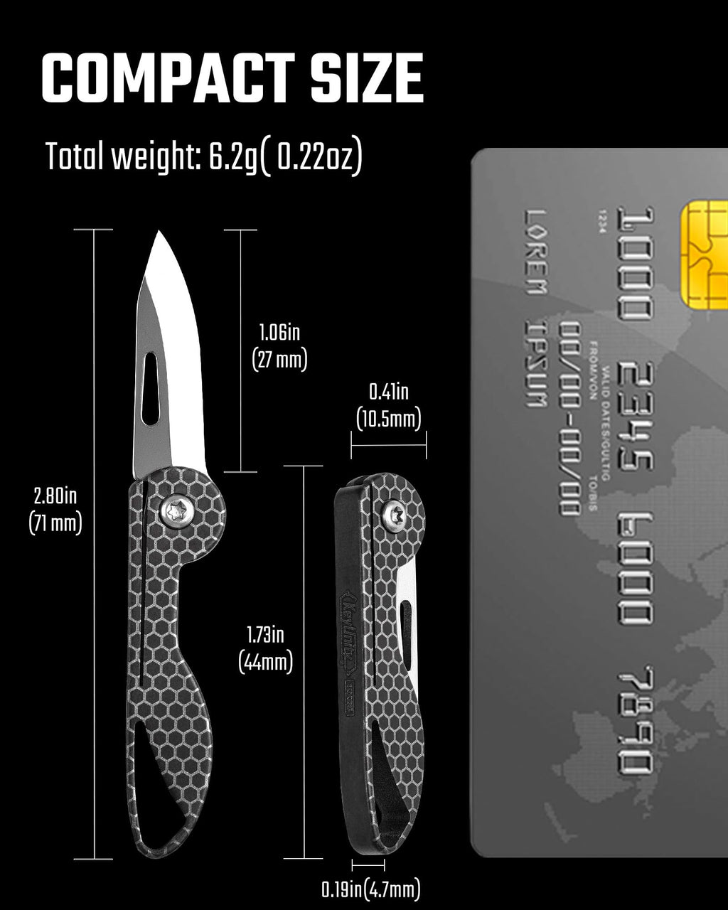 KeyUnity KK05 Mini Titanium Pocket Knife for Everyday Carry- Razor Sharp Folding Blade, Lightweight EDC Tool for Camping, Hiking and Outdoor (Hex Black)