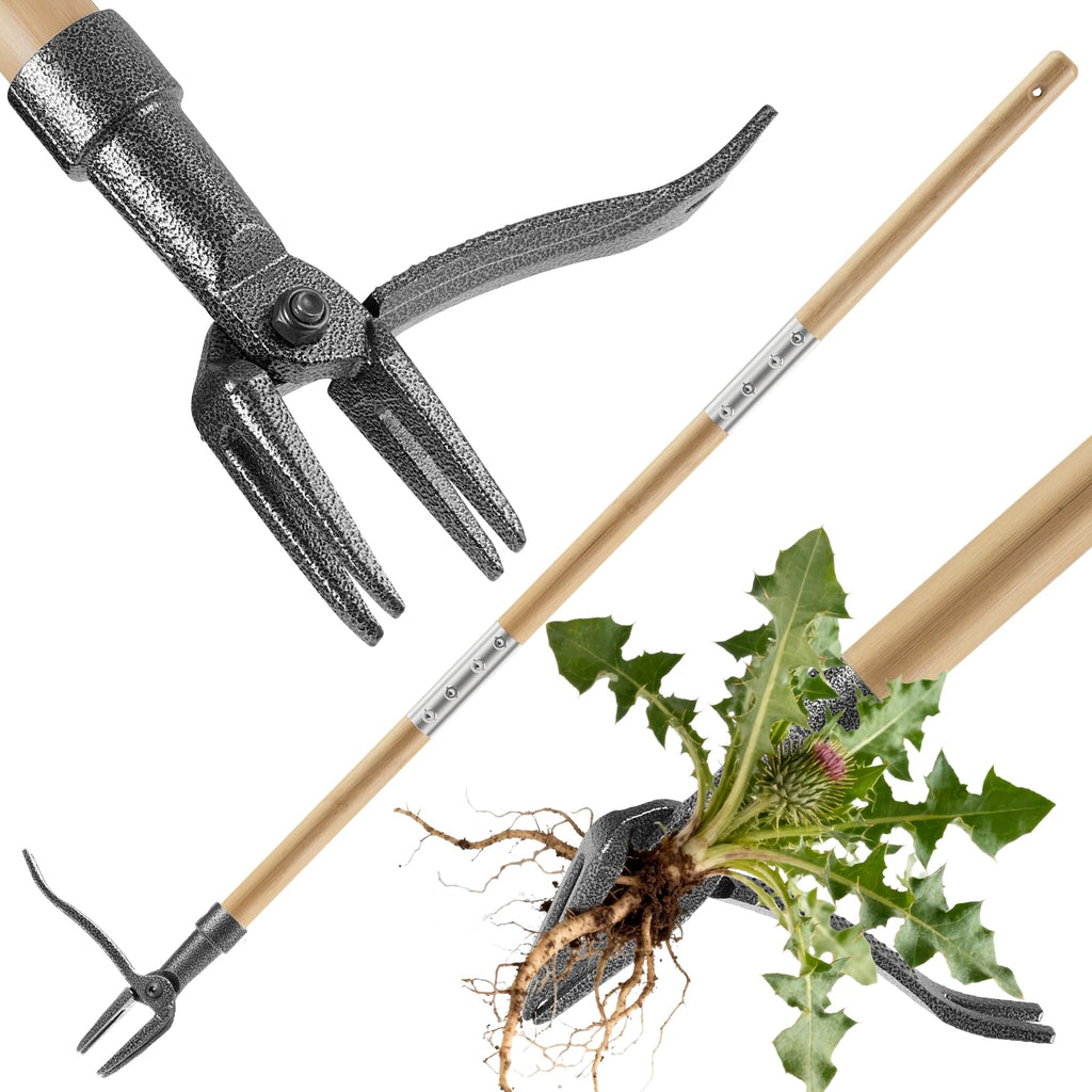 Niulight Heavy Duty Stand Up Weed Puller Tool - 46" Long Handle & 4-Claw Steel Head, Easily Remove Weeds Without Bending or Kneeling, Ergonomic Garden Weeding Tool for Seniors, Dandelion Remover