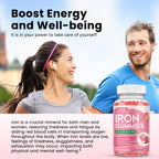 Iron Gummies with Multivitamin, Iron Supplement for Women & Men, Kids Multivitamin with Iron, Zinc, Vitamin B Complex & C, B12, Folate - Blood Builder, Energy Support, Peach Flavor, Vegan 60 Gummies