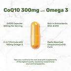DEAL SUPPLEMENT CoQ10 300mg with Omega 3 100mg, 240 Capsules | Bioavailable Coenzyme Q10 Formula | Supports Heart, Energy & Brain Health | Antioxidant Support | Non-GMO