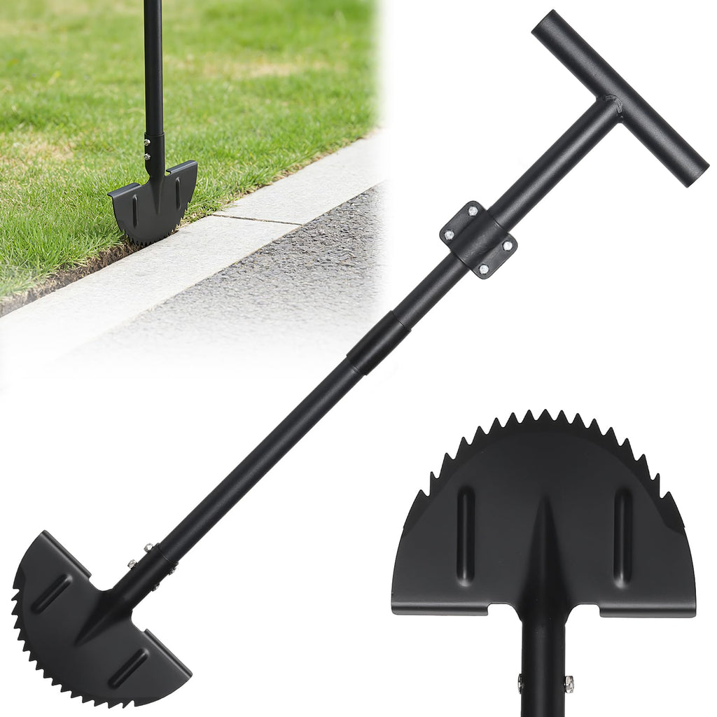 Edger Lawn Tool, Sharp Saw-Tooth Half Moon Hand Lawn Edging Tool for Landscaping, 49" Adjustable Long Handle Manual Edgers with T-Grip for Sidewalk Flower Bed Yard Garden Border Cable Burying