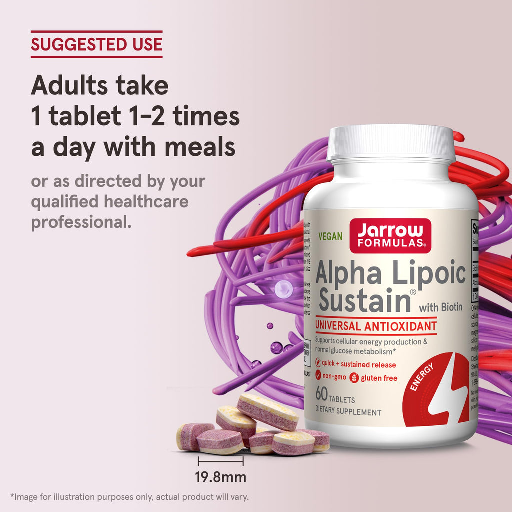 Jarrow Formulas® Alpha Lipoic Sustain with Biotin, 300 mg Alpha Lipoic Acid, Universal Antioxidant, Dietary Supplement, 60 Vegan Tablets, Up to a 60 Day Supply