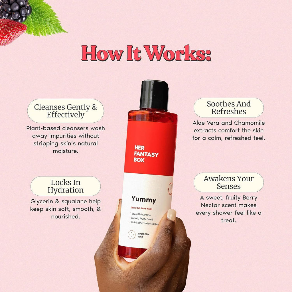 Her Fantasy Box Yummy | Body Wash - Indulgent, Luxurious Body Wash for Deep Cleansing, Moisturizing, and Nourishing Skin - Refreshing Scent for All Skin Types - 16 oz