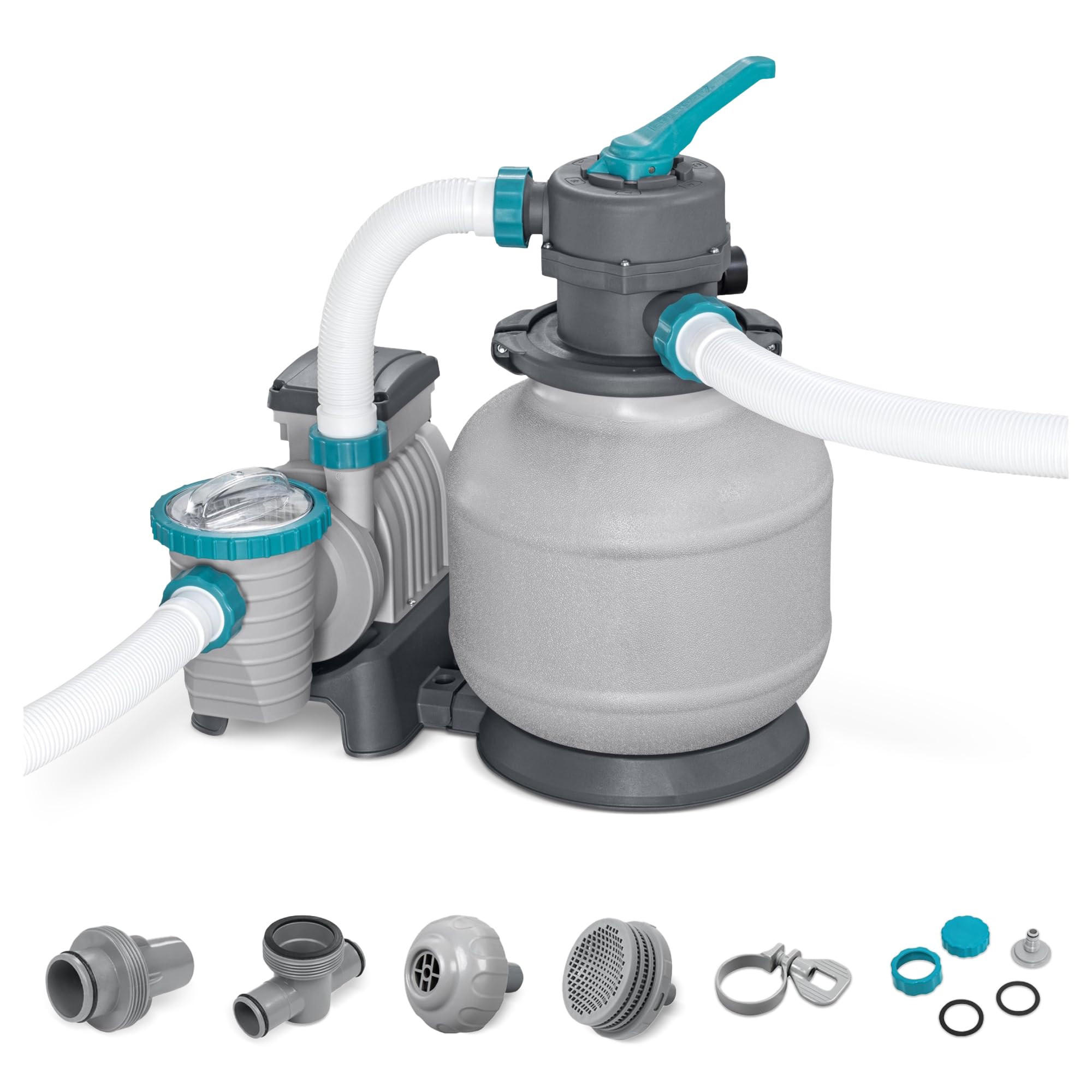 Bestway 2,200 Gallon Sand Filter Pool Pump for Above Ground Swimming Pools up to 14,400 Gallons with Pre-Filter Strainer Basket & Valve Adapter Set