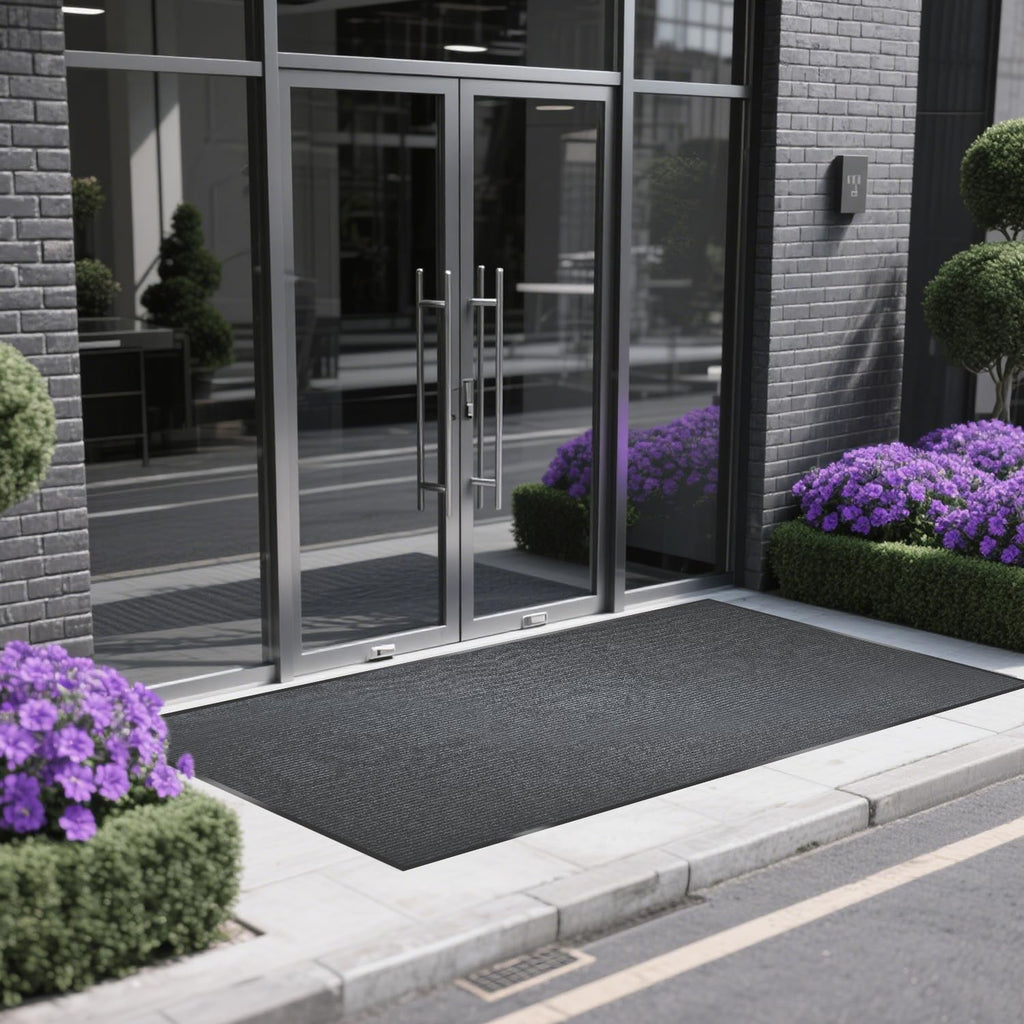 Extra Large Indoor/Outdoor Entrance Mat - 4 x 5 Feet, Rubber Border Door Mat Heavy Duty, Waterproof, Low-Profile, Easy to Clean, Rubber Entry Mat, Commercial Floor Mat, Charcoal Grey