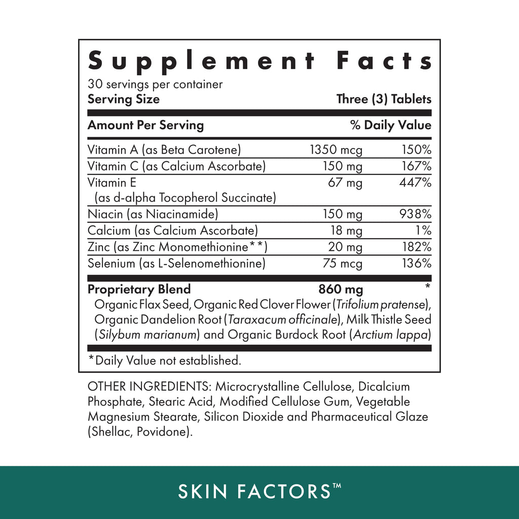 Michael's Health Naturopathic Programs Skin Factors - 90 Vegetarian Tablets - Daily Formula for Youthful-Looking Skin - Ideal for Mild & Non-Cystic Acne - Kosher - 30 Servings