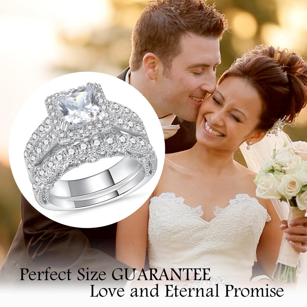 AVECON 5CT Princess Cut Engagement Wedding Ring Set for Women, Size 7