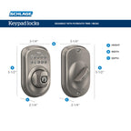 Schlage BE365 PLY 619 Plymouth Keypad Deadbolt, Electronic Keyless Entry Lock, Satin Nickel