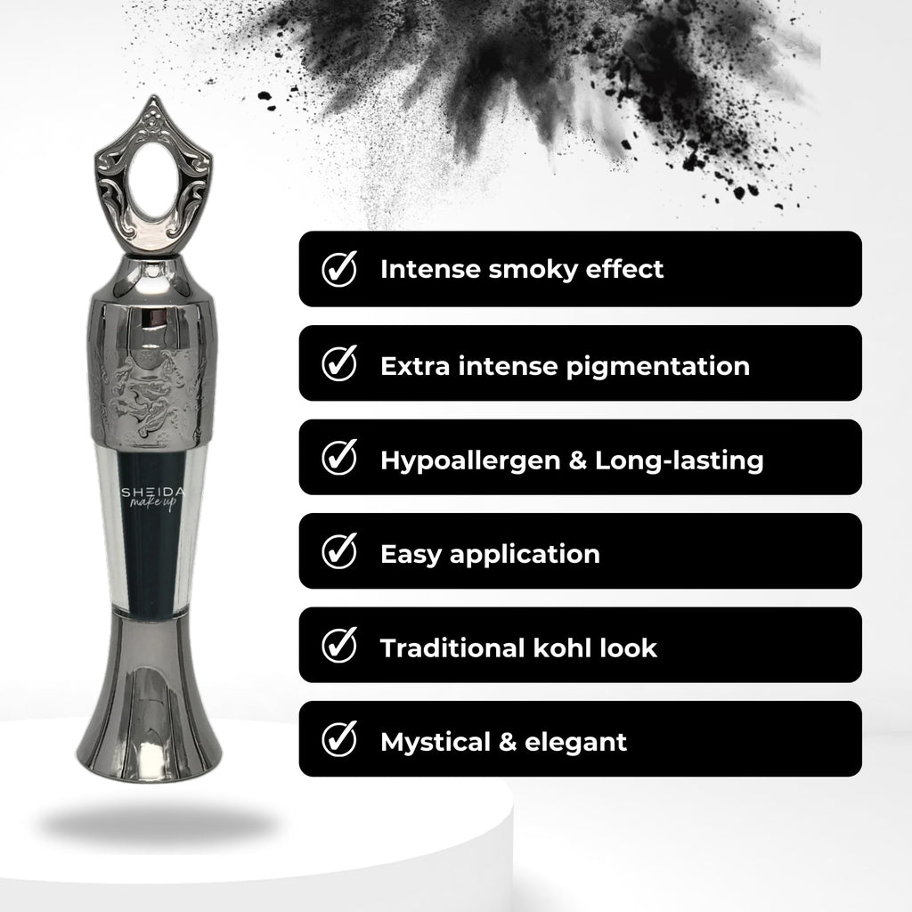 Sheida Kohl Powder Eyeliner – Intense Pigment Kajal for Alluring Eyes, Long-Lasting, Smudge-Proof Wear, Silky Traditional Finish, Multi-Color Shades Available (Black)