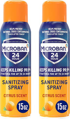MICROBAN Disinfectant Spray, 24 Hour Sanitizing and Antibacterial Sanitizing Spray, Citrus Scent, 2 Count (15oz Each) (Packaging May Vary)