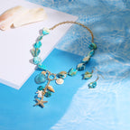 Coiris Natural Seashell Choker Necklaces Earrings Jewelry Set for Women Starfish Shell Freshwater Pearl Collar Necklaces for Women Irregular Mother of Pearl Jewelry Set(ST0023-Blue)