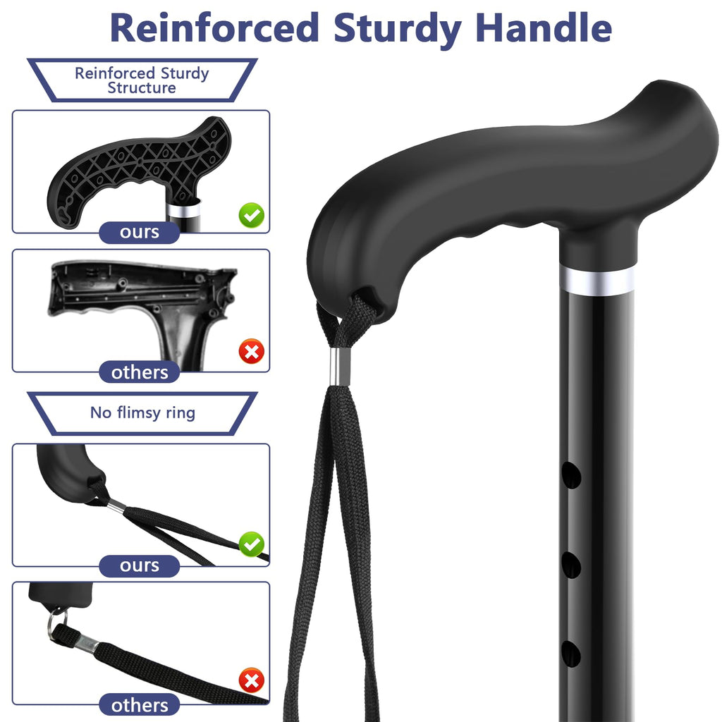 Folding Walking Stick For Women & Men, Walking Cane with 4 Feet, Pivot Tip, Self Standing,Heavy Duty,Adjustable Foldable Walking Stick, Collapsible Walking Sticks For Men & Ladies