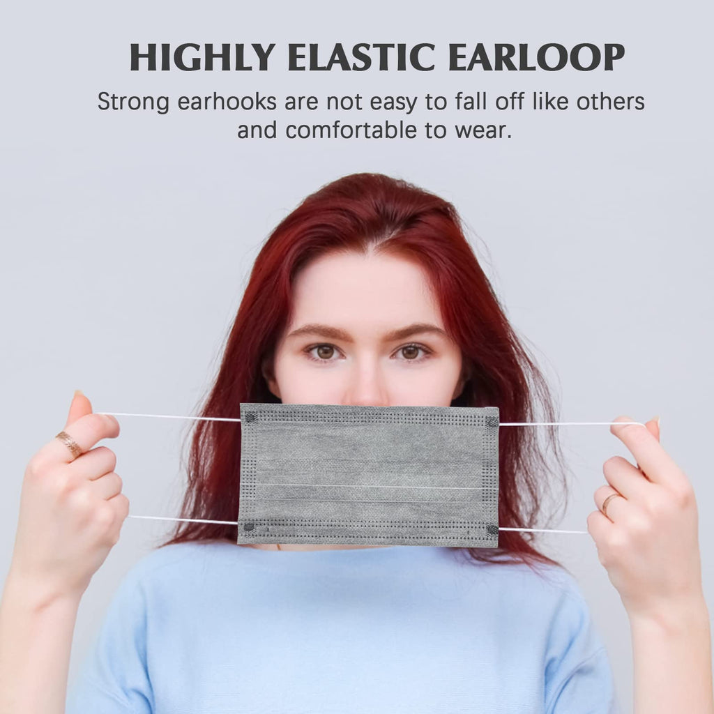 Wecolor 100 Pcs Gray Disposable 3 Ply Earloop Face Masks,Fit for Adults