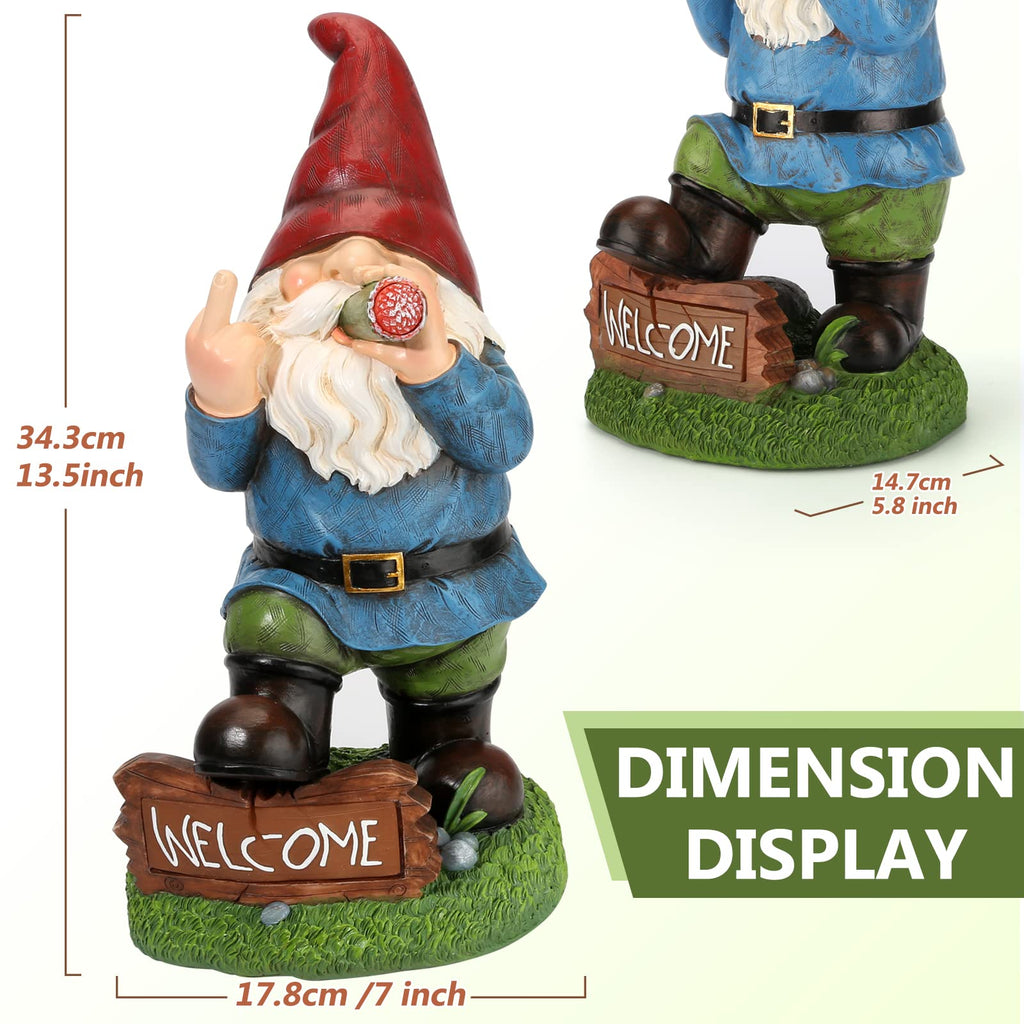 Panven Gnomes Garden Decor, 13.5" Tall Solar Large Inappropriate Funny Gifts Gnome Outdoor Statues for Yard, Patio, Lawn, Outside Naughty Gnome Garden Decorations Gift for Men Women
