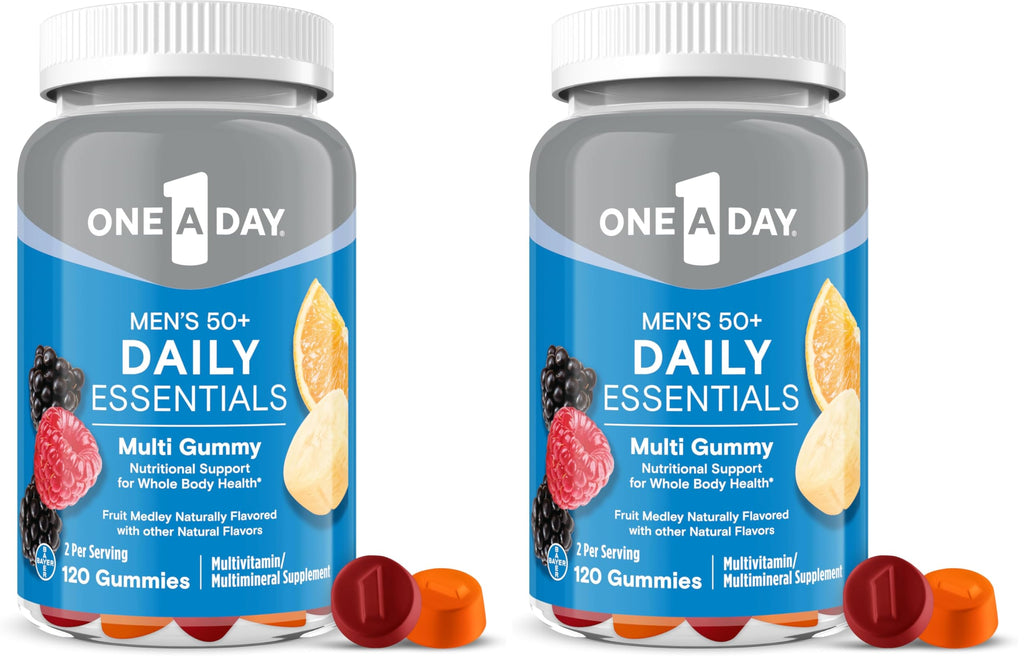 ONE A DAY Men’s 50+ Daily Essentials Multivitamin Gummies, Multivitamin for Men Over 50, Fruit Medley Flavor, 120 Gummies,(Pack of 2)