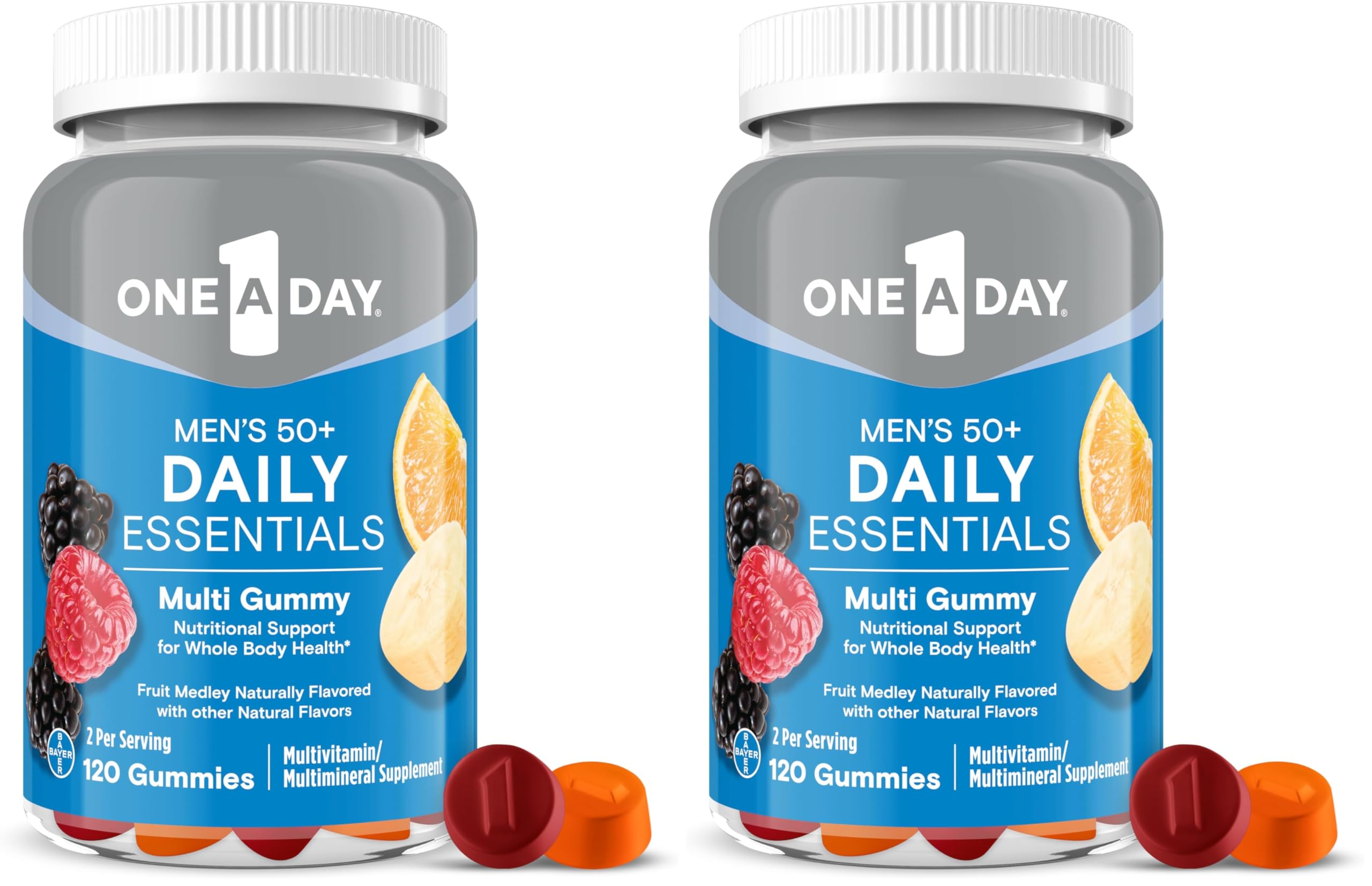 ONE A DAY Men’s 50+ Daily Essentials Multivitamin Gummies, Multivitamin for Men Over 50, Fruit Medley Flavor, 120 Gummies,(Pack of 2)