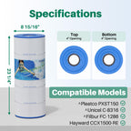 TOREAD PXST150 Pool Filter Replaces Hayward X-Stream CC1500, CCX1500-RE, Pleatco PXST150, Ultral-B3, Unicel C-8316, Filbur FC-1286, Waterway Pro Clean 150,150 Sq.Ft Filter Cartridge, 1 Pack