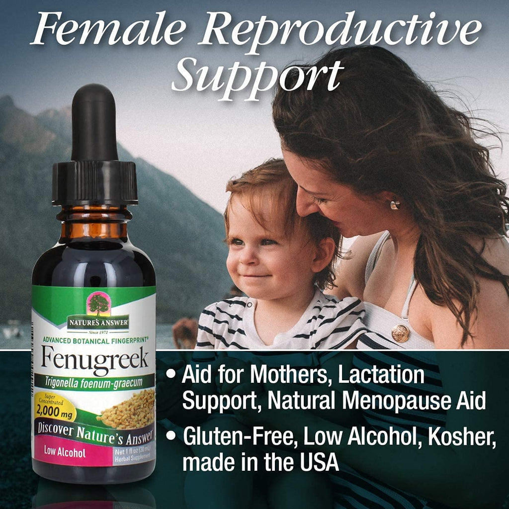 Nature's Answer Fenugreek Seed with Organic Alcohol 2000mg 1oz Extract | Female Reproductive & Lactation Support | Natural Menopause Aid | Gluten-Free, Non-GMO, Vegan | 2 Pack