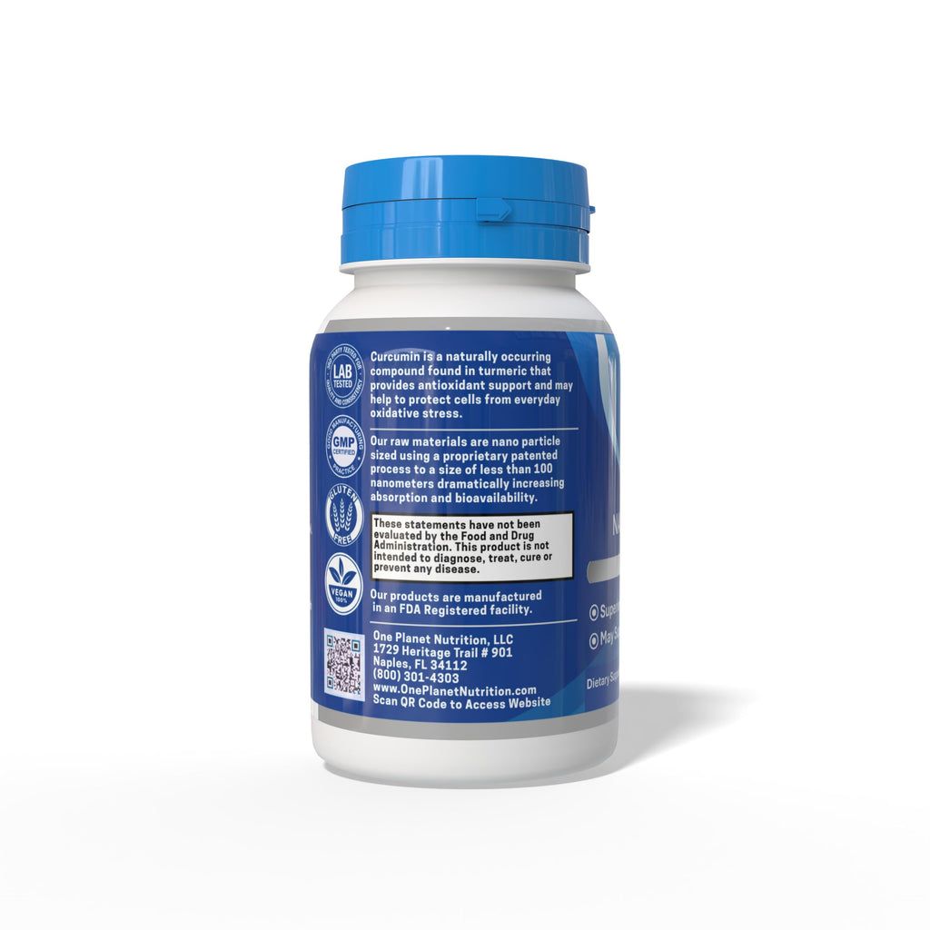 One Planet Nutrition Nano Curcumin 500 mg Veggie Capsules (60 Servings), Nano for High Absorption, Supports Overall Wellness, Non-GMO, Vegan, Gluten-Free