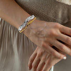 Desnuage Chunky Gold and Silver Cuff Bracelets Sterling Silver Two Tone Open Bangles Double Layer Irregular Wave Hammered Texture Bracelet for Women
