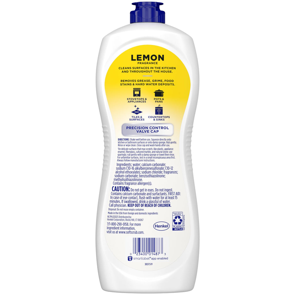 Soft Scrub Cleanser, Lemon Fragrance, 36 Oz, Multi Surface Cleaner, Kitchen