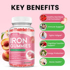 Iron Gummies with Multivitamin, Iron Supplement for Women & Men, Kids Multivitamin with Iron, Zinc, Vitamin B Complex & C, B12, Folate - Blood Builder, Energy Support, Peach Flavor, Vegan 60 Gummies