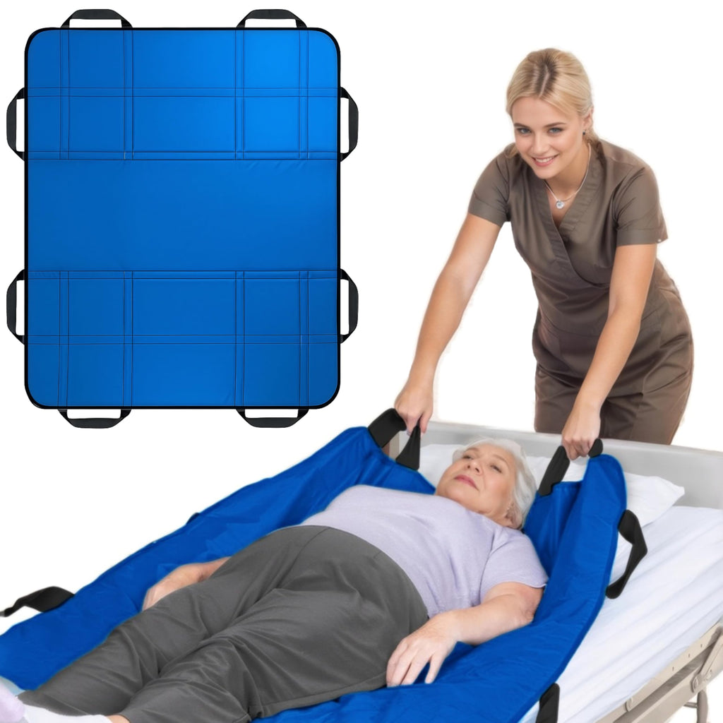 NurtureCare Positioning Bed Pad, Upgraded 3-Layer with 8 Reinforced Handles, Professional Patient Transfer Sliding Sheet for Turning, Lifting & Re-positioning, Hospital or Home Use (48" x 40", Blue)